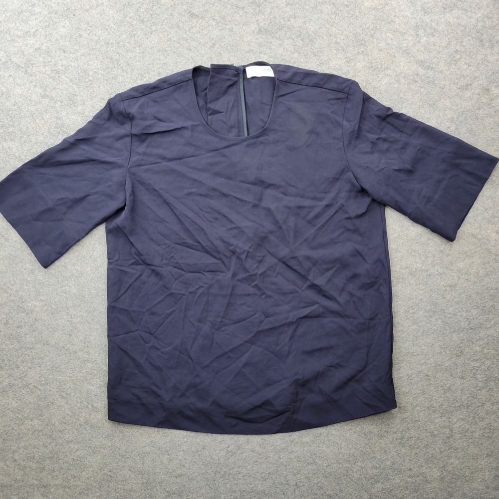 Everlane Blouse Navy Blue Size 6 GoWeave Short Sleeve‎ Back Zip Boxy